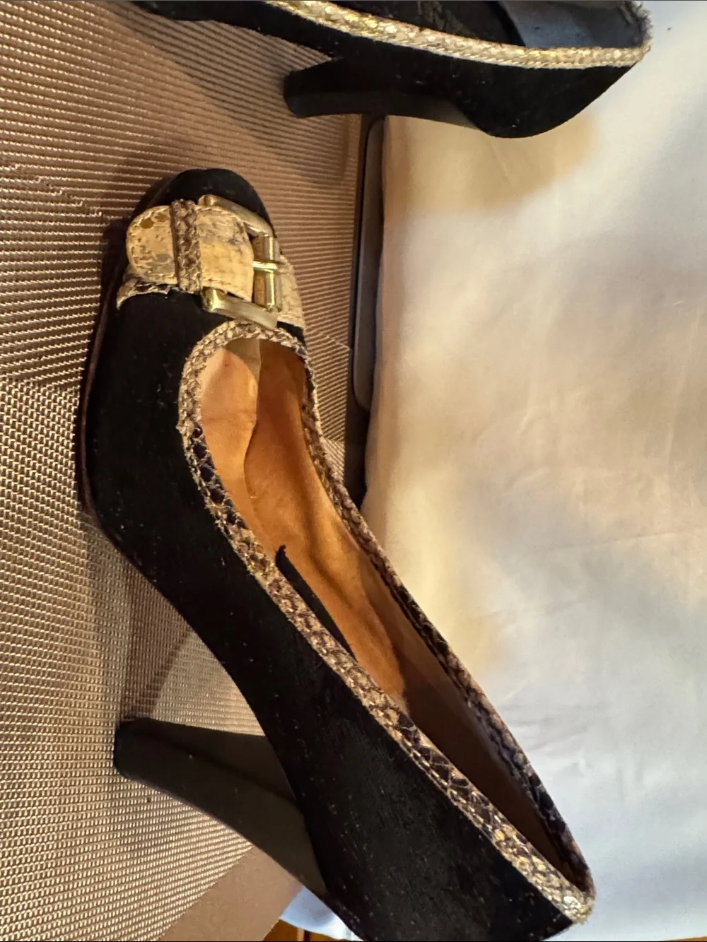 Micheal Kors suede and snake skin heels